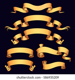 Vector ribbon set. Banner isolated shapes illustration of gift and accessory. Celebration stickers and decorations. Label, badge collection.