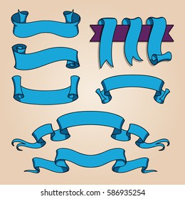 Vector ribbon set. Celebration stickers and decorations. Label, bookmarks collection.