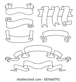 Vector ribbon set. Celebration stickers and decorations. Label, bookmarks collection.