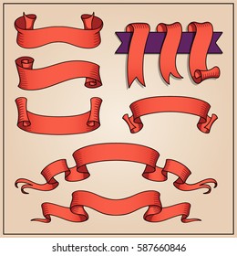 Vector ribbon set. Celebration stickers and decorations. Label, bookmarks collection.