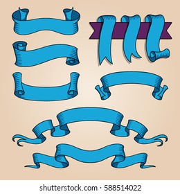 Vector ribbon set. Celebration stickers and decorations. Label, bookmarks collection.