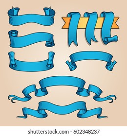 Vector ribbon set. Celebration stickers and decorations. Label, bookmarks collection.