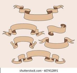 Vector ribbon set. Celebration stickers and decorations. Label, bookmarks collection.