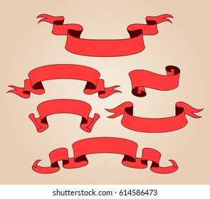 Vector ribbon set. Celebration stickers and decorations. Label, bookmarks collection.