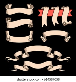 Vector ribbon set. Celebration stickers and decorations. Label, bookmarks collection.