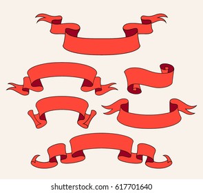 Vector ribbon set. Celebration stickers and decorations. Label, bookmarks collection.
