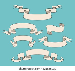 Vector ribbon set. Celebration stickers and decorations. Label, bookmarks collection.