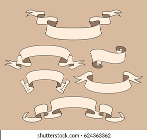 Vector ribbon set. Celebration stickers and decorations. Label, bookmarks collection.