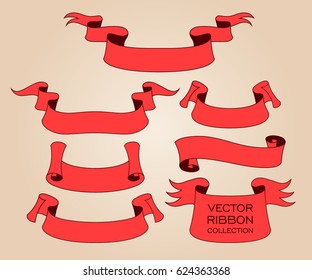 Vector ribbon set. Celebration stickers and decorations. Label, bookmarks collection.