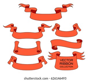 Vector ribbon set. Celebration stickers and decorations. Label, bookmarks collection.