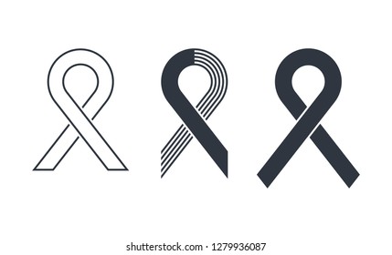 Vector ribbon sign icons set, line and silhouette