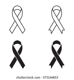 Vector ribbon sign icons set, line and silhouette