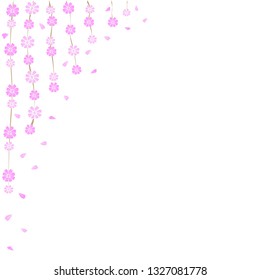 Vector - Ribbon with small pink flowers isolated on white background. Frame or border. Lovely spring. Can be use decorate for any card, banner, web, paper note.