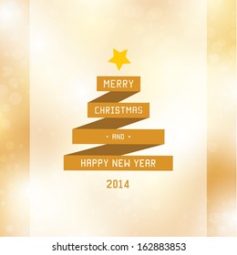 Vector ribbon tree with typography. Merry christmas and happy new year. Xmas trees with abstract backgrounds.
