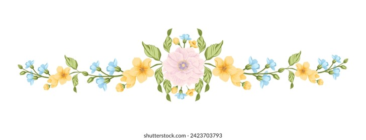 Vector ribbon with yellow,blue flowers.The pattern is made for printing,postcards,tattoo,décor,web,background