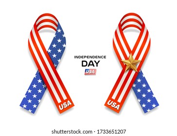 Vector Ribbons America flag independence day collection design isolated on white background, illustration