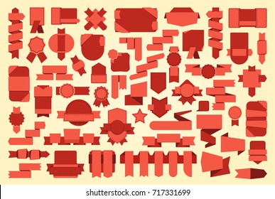 Vector ribbons banners. Big set red flat ribbons.