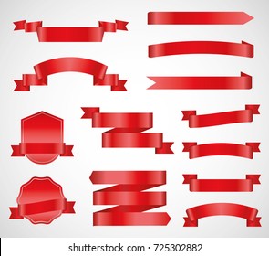 Vector ribbons banners flat isolated on white background, Illustration set of red tape