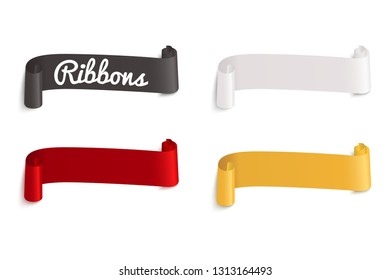 Vector ribbons banners. Illustration set of multicolor tape. Color black and white elements