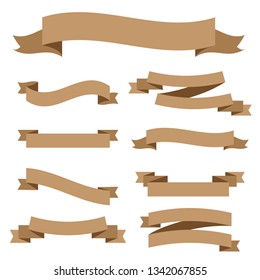Vector ribbons banners isolated on White background. Set brown ribbons - Vector