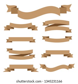 Vector ribbons banners isolated on White background. Set brown ribbons - Vector
