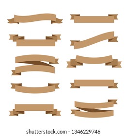 Vector ribbons banners isolated on White background. Set brown ribbons - Vector
