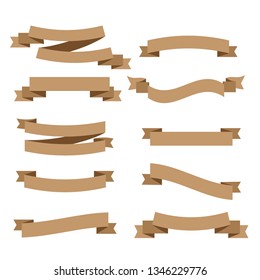 Vector ribbons banners isolated on White background. Set brown ribbons - Vector
