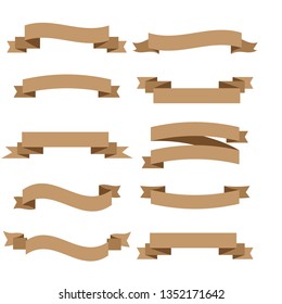 Vector ribbons banners isolated on White background. Set brown ribbons - Vector
