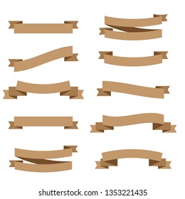 Vector ribbons banners isolated on White background. Set brown ribbons - Vector
