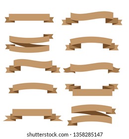 Vector ribbons banners isolated on White background. Set brown ribbons - Vector