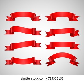 Vector ribbons banners isolated on white background, Illustration set of red tape.