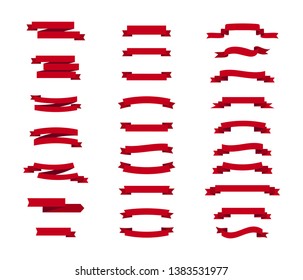 Vector Ribbons Banners isolated. Set of red Tapes in flat design on white background. Red Ribbons Banners collection. Vector illustration