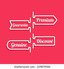 Vector ribbons banners with slogans guarantee, premium and discount. Creative design