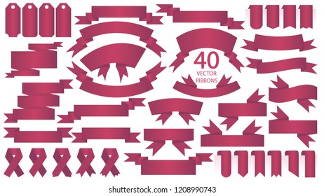 Vector ribbons Set of 40 magenta ribbons