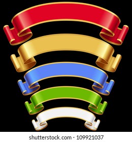 Vector Ribbons set 6. Multicolored banners isolated on black background