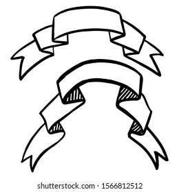 Vector Ribbons set. Black and white engraved ink art. Isolated ribbon illustration element on white background.