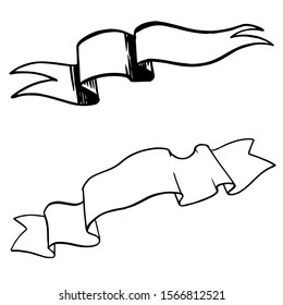 Vector Ribbons set. Black and white engraved ink art. Isolated ribbon illustration element on white background.
