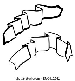 Vector Ribbons set. Black and white engraved ink art. Isolated ribbon illustration element on white background.