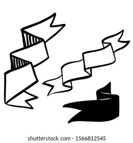 Vector Ribbons set. Black and white engraved ink art. Isolated ribbon illustration element on white background.