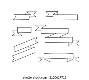 Vector ribbons set. Line art. Variously shaped ribbon banners. Hand-drawn ribbons isolated on white.