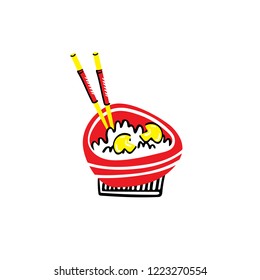 Vector rice bowl concept. Hand drawn  illustration of traditional asian food.