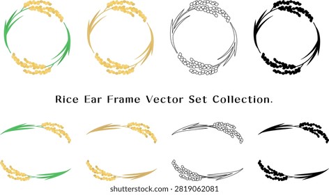 Vector rice ear frame set with round and bracket designs. Ideal for Japanese and harvest themes.