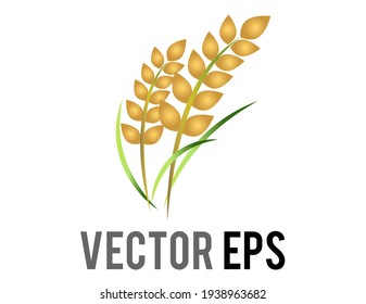 The Vector Rice Plant Icon, Represent Wheat, Corn, Oats, Sorghum, Crops, Field,  Harvests And Farming,  Depicted As Sheaf Of Asian Rice With Green Leaves And Yellow Seed Heads