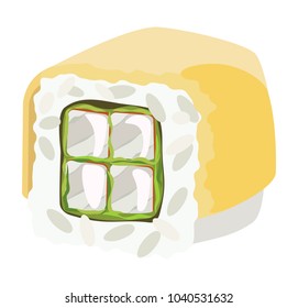 Vector rice roll, with rice, chicken meat and cheese on a transparent background