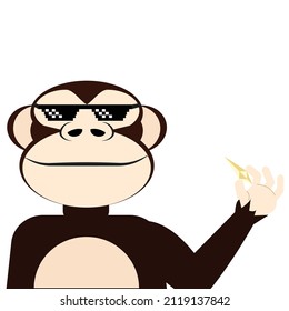 A vector of rich ape wearing thug life spec and holding Ethereum like cigar.