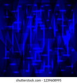 Vector rich blue pattern of fragments and triangles with stars. For decoration of festive objects, paper and fabric.