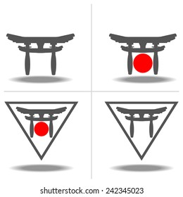 Vector Rich Elegant Vintage Set Of Emblems Labels Badges Or Logos For The Japan Club, Asian Club, Karate Or Kung Fu Club, Sport Club With Flag Of Japan And Traditional Gates Of Torii