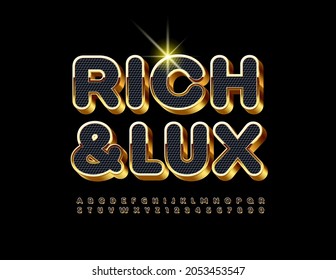 Vector Rich and Lux Font. Black and Golden 3D Alphabet Letters and Numbers