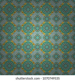 Vector rich ornament. Sloping seamless colorful ornament for design and backgrounds. Kaleidoscopic orient popular style in blue, orange and red colors.