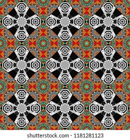Vector rich ornament. Sloping seamless colorful ornament for design and backgrounds. Kaleidoscopic orient popular style in black, blue and gray colors.